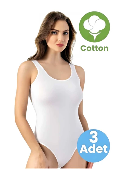 Uniquetrenders Kadın 3'lü Kalın Askılı Pamuklu Çıtçıtlı Body ürün görseli 1