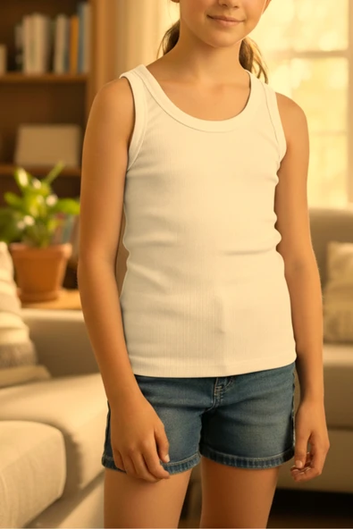 Çocuk Fitilli Görünümlü Kalın Askılı Basic Atlet Body %95 Pamuk ürün görseli 1