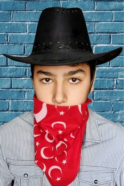 Uniquetrenders Çocuk Unisex Bandanalı Nubuk Kovboy Şapkası ( 8-14 Yaş ) ürün görseli 1