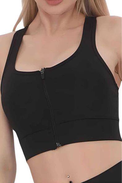 Uniquetrenders Kadın Büstiyer Kadın Fermuarlı Sporcu Crop ürün görseli 1