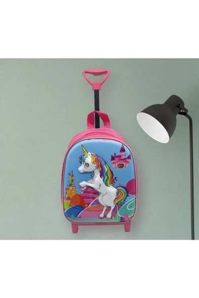 Uniquetrenders Kız Çocuk Anaokulu Çantası Unicorn Pony At 5d Baskılı Çekçekli Tekerli 3-6 Yaş Okul Sırt Çantası ürün görseli 1