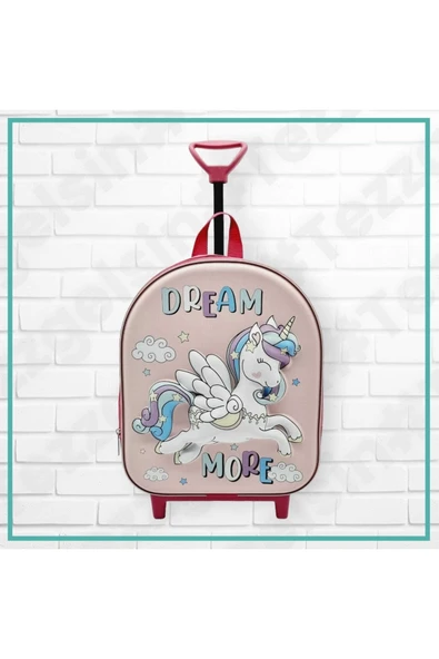 Uniquetrenders Pony At Çekçekli Tekerli Anaokulu Çantası 5d Baskılı Unicorn Dream More 2-6 Yaş Seyahat Okul Çantası ürün görseli 1