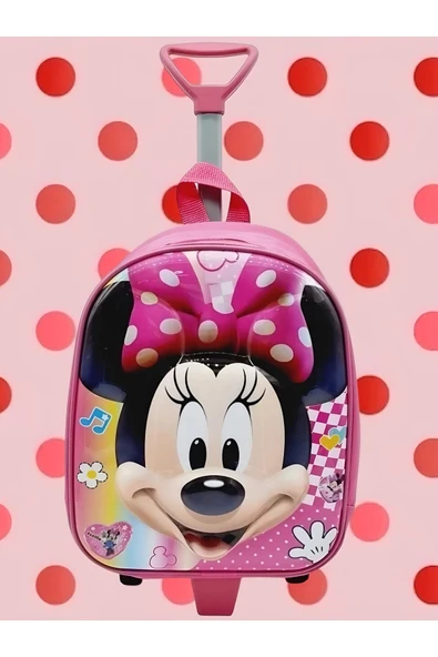 Uniquetrenders Anaokulu Minnie Mouse Kabartma Baskılı Çekçekli Tekerli Seyahat Valizi Okul Çantası ürün görseli 1