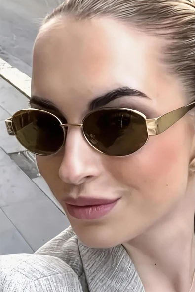 Uniquetrenders Kadın Shane Retro Model Oval Metal Çerçeveli Güneş Gözlüğü ürün görseli 1