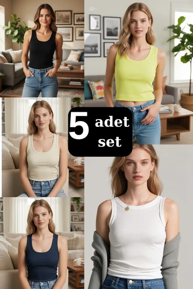 Kadın Kalın Askılı Atlet Boddy 5 Adet Set 5 Renk ürün görseli 1
