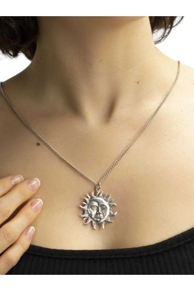 Uniquetrenders Unisex Ay ve Güneş Temalı Antik Gümüş Kaplamalı Sevgili Kolyesi ürün görseli 1