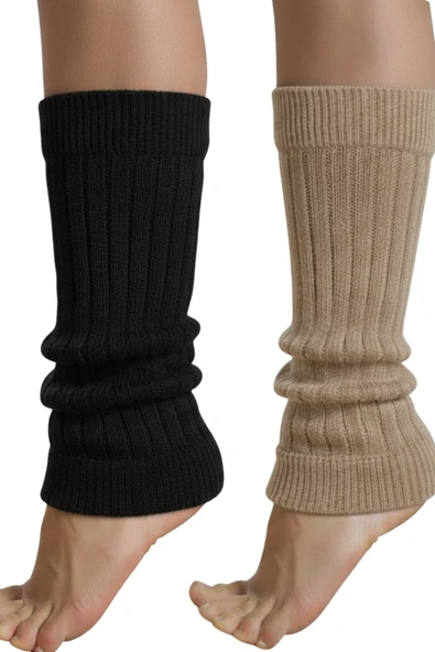 Kadın Kışlık Uzun Tozluk Örgü Pamuklu Leg Warmer 2-Çift ürün görseli 1