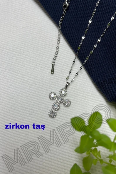 Zirkon Taşlı Çelik Kolye – Kadın Zarif Işıltılı Kararmayan Şık Takı ve Hediye Aksesuar ürün görseli 1
