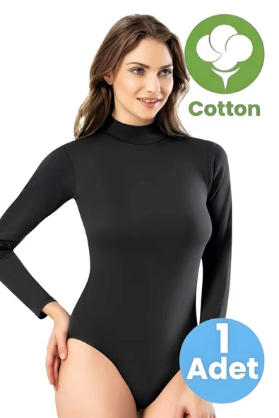 Uniquetrenders Kadın Boğazlı Uzun Kol Çıtçıtlı Body ürün görseli 1