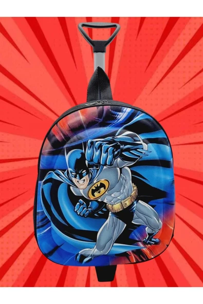 Uniquetrenders Anaokulu Kreş Yarasa Adam Batman Figürlü Çekçekli ve Tekerli Sırt Çantası ve Okul Çantası ürün görseli 1
