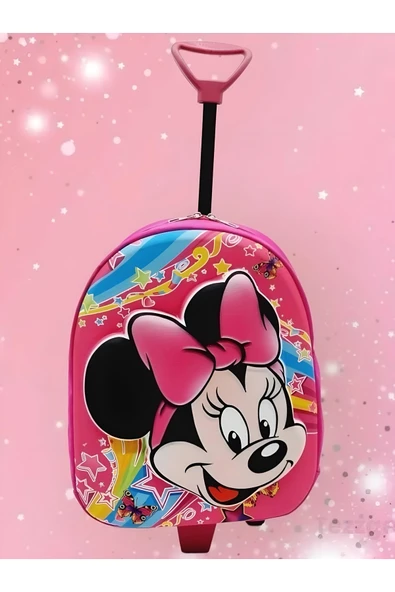 Uniquetrenders Minnie Mouse Anaokulu Çekçekli Tekerli 5D Kabartma Baskılı Mini Fare Kreş Okul Çantası Sırt Çantası ürün görseli 1