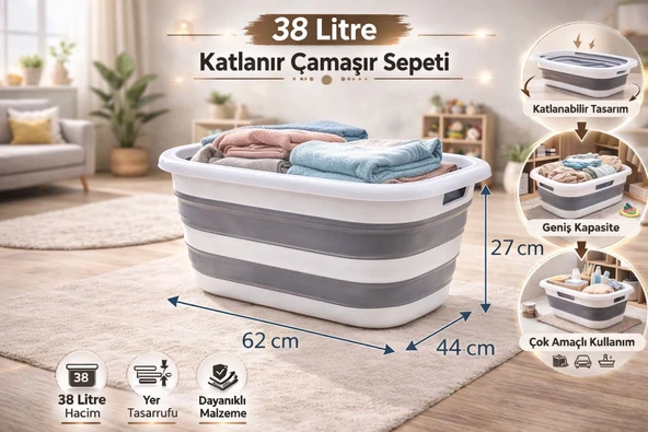 Katlanır Çamaşır Sepeti 38 Lt - Resim 3