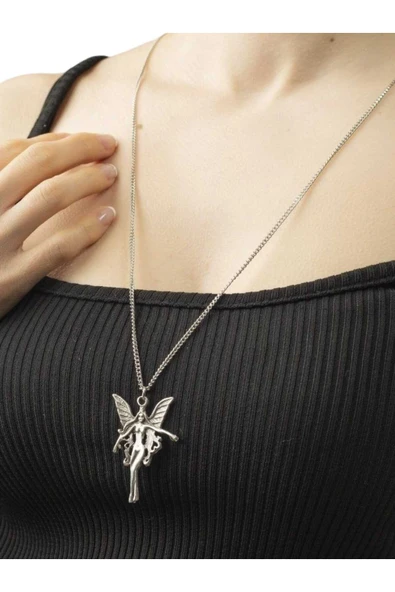 Uniquetrenders Unisex Kanatlı Melek Figürlü Antik Gümüş Kaplamalı Sevgili Kolyesi ürün görseli 1