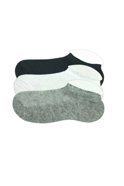 3 Adet Çocuk Sneaker Patik Çorap Siyah Beyaz Gri ürün görseli 1