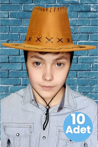 Uniquetrenders Çocuk Unisex 10'lu Nubuk Kovboy Şapkası ( 8-14 Yaş ) ürün görseli 1