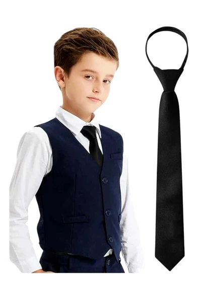 Uniquetrenders Erkek Çocuk 5 - 10 Yaş Lastikli Saten Kravat ürün görseli 1