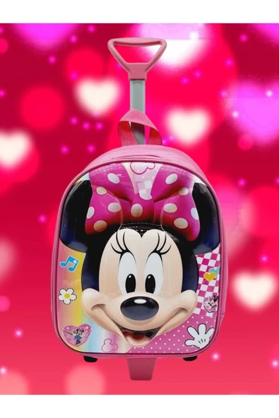 Uniquetrenders Kız Çocuk Anaokulu Minnie Mouse Figürlü Çekçekli Tekerli 5d Kabartmalı Okul Çantası Sırt Çantası ürün görseli 1