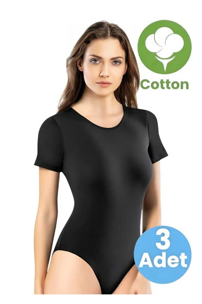 Uniquetrenders Kadın 3'lü Kısa Kollu Çıtçıtlı Pamuklu Body ürün görseli 1