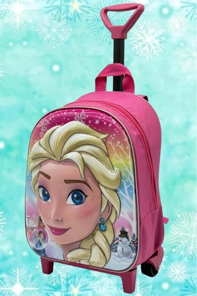 Uniquetrenders Kız Çocuk Renkli 3d Elsa Kabartmalı Kreş Anaokulu Ve Günlük Kullanım Çekçekli Sırt Çantası ürün görseli 1