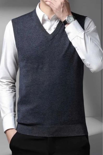 Uniquetrenders Erkek V Yaka Triko Tüylenmez Süveter Erkek Slim Fit Süveter ürün görseli 1