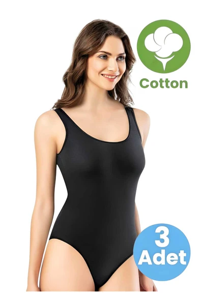 Uniquetrenders Kadın 3'lü Kalın Askılı Pamuklu Çıtçıtlı Body ürün görseli 1