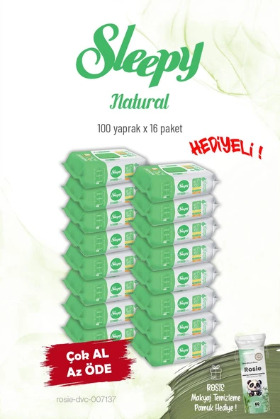 Sleepy 16'lı Natural Kişisel Bakım Havlusu 100'lü ve Rosie ürün görseli 1