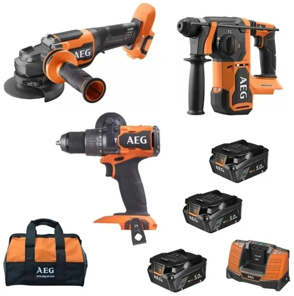 AEG JP18AA3-503B 18V Akülü 3'lü Set (BSB18C3BL+BEWS18-115BLPX2+BBH18BL2) (4935479881) ürün görseli 1