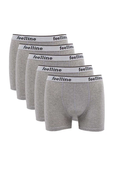 5 adet Feelline Gri Pamuklu Doğal Likralı Erkek Boxer ürün görseli 1
