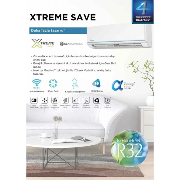 Midea 12000 Btu Xtreme Save Wifi Duvar Tipi Split Klima Inverter A++ - Resim 5