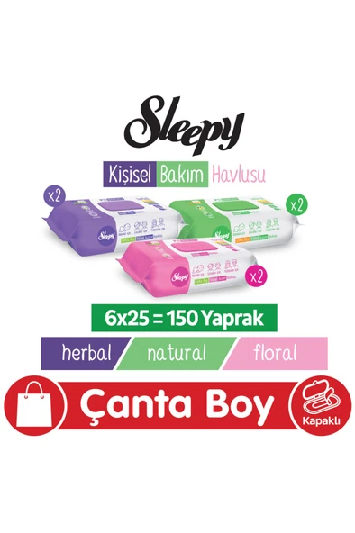 Sleepy Natural + Floral + Herbal Kişisel Bakım Havlusu Çanta Boy 6x25 (150 Yaprak) ürün görseli 1