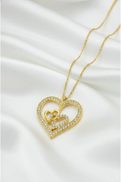 ÇEKİRDEK JEWELRY 925 Ayar Gümüş Altın Kaplama Kalp Kolye ürün görseli 1