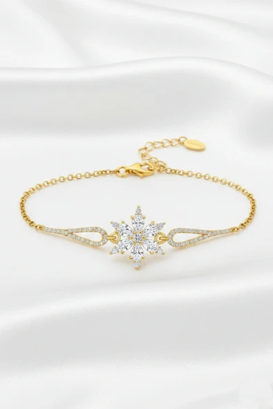 ÇEKİRDEK JEWELRY 925 Ayar Gümüş Altın Kaplama Işıltılı Zirkon Taşlı Minimal Kadın Bileklik ürün görseli 1