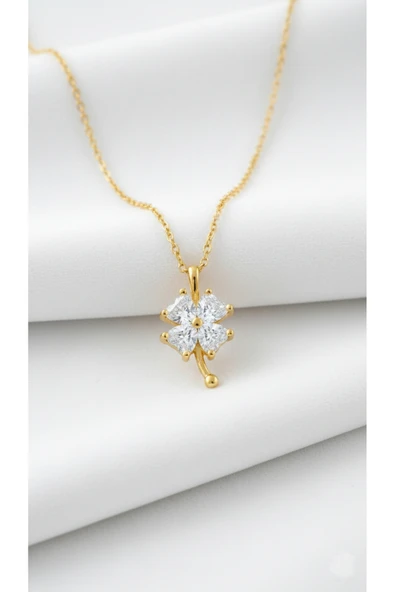 ÇEKİRDEK JEWELRY 925 Ayar Gümüş Altın Kaplama Yonca Kolye ürün görseli 1