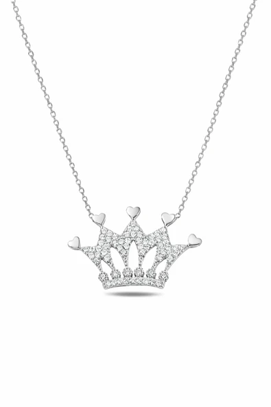 ÇEKİRDEK JEWELRY 925 Ayar Gümüş Taşlı Taç Kolye Zirkon Taşlı Zarif Kraliçe Tacı Kolye ürün görseli 1