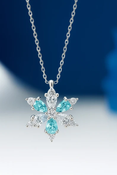 ÇEKİRDEK JEWELRY 925 Ayar Gümüş Renkli Taşlı Kamelya Çiçeği Kolye ürün görseli 1