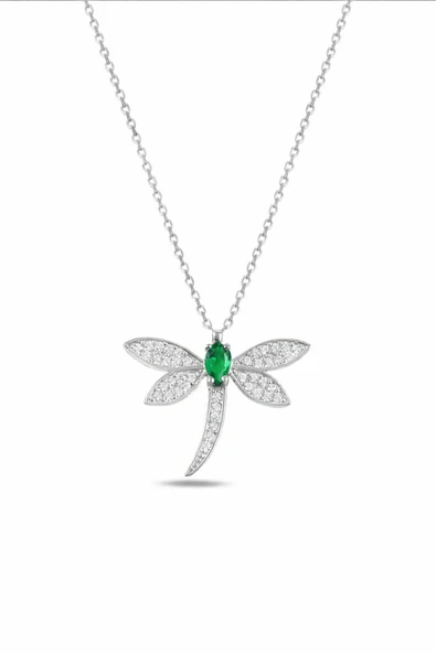 ÇEKİRDEK JEWELRY 925 Ayar Gümüş Yusufçuk Kolye – Sarı Altın Kaplama Zümrüt Taşlı Taşlı Model ürün görseli 1