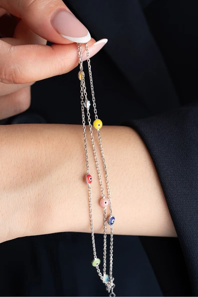 ÇEKİRDEK JEWELRY 925 Ayar Gümüş Renkli Boncuklu Bileklik ürün görseli 1