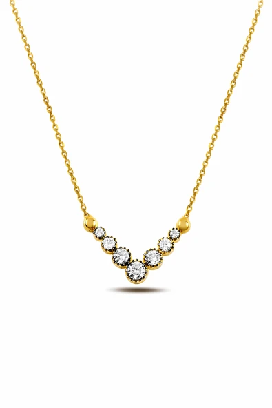 ÇEKİRDEK JEWELRY 925 Ayar Gümüş Gold Kaplama V Model Zirkon Taşlı Kolye – Parlak Taşlı Zarif Kadın Kolye ürün görseli 1