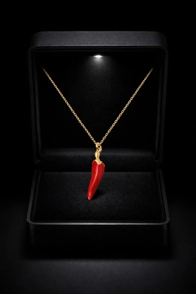 ÇEKİRDEK JEWELRY 925 Ayar Gümüş Kırmızı Biber Kolye Mine Kaplama, Şans ve Nazar Temalı ürün görseli 1