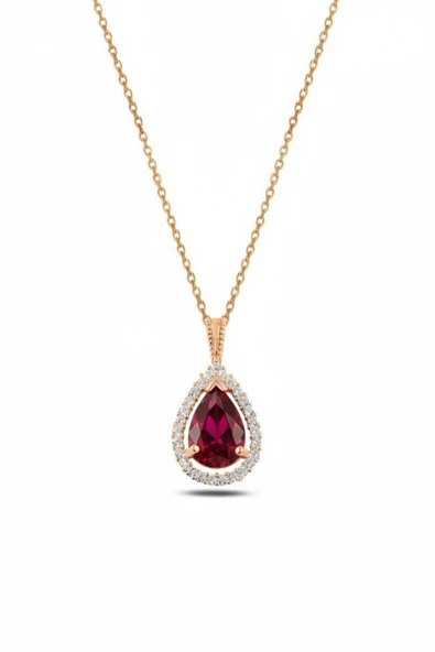 ÇEKİRDEK JEWELRY 925 Ayar Gümüş Damla Kesim Zirkon Taşlı Rose Gold Kolye – Işıltılı Zarif Kadın Kolyesi ürün görseli 1