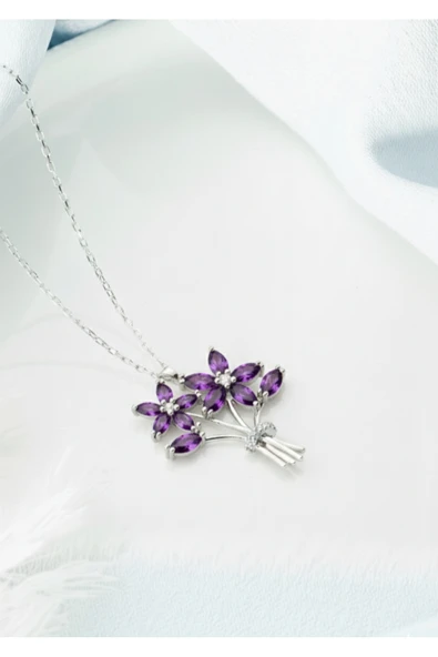ÇEKİRDEK JEWELRY 925 Ayar Gümüş Mortaşli Buket Kolye ürün görseli 1