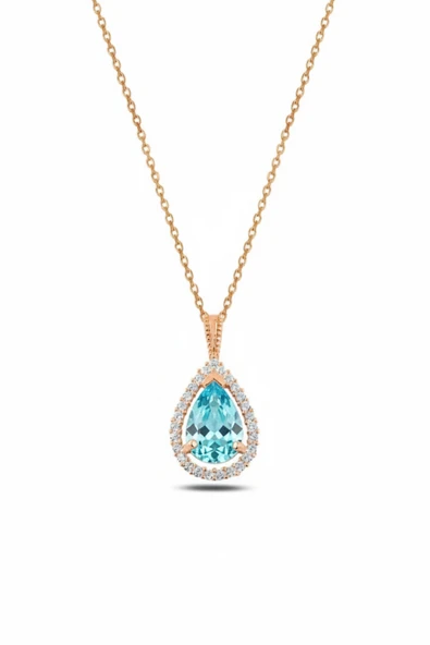 ÇEKİRDEK JEWELRY 925 Ayar Gümüş Damla Kesim Zirkon Taşlı Rose Gold Kolye – Işıltılı Zarif Kadın Kolyesi ürün görseli 1