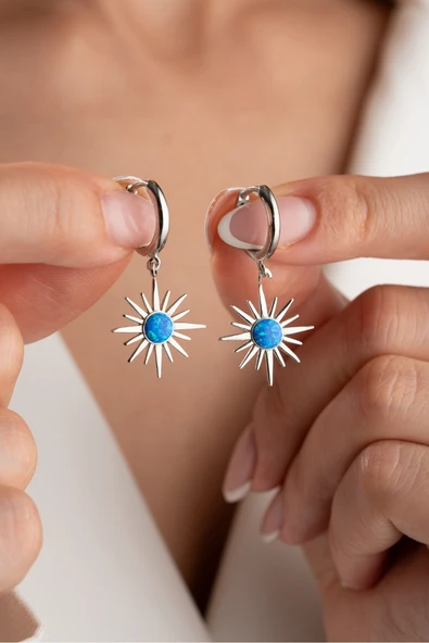 ÇEKİRDEK JEWELRY 925 Ayar Gümüş Rodyum Opal Taşlı Küpe ürün görseli 1