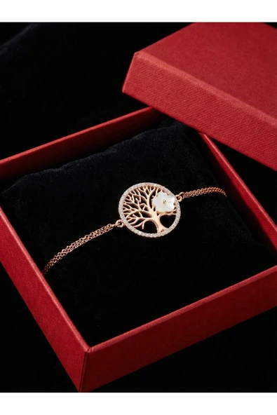ÇEKİRDEK JEWELRY 925 Ayar Gümüş Manolya Çiçekli Hayat Ağacı Bileklik ürün görseli 1