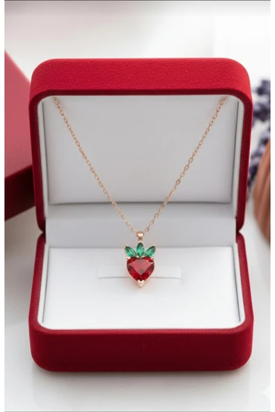 ÇEKİRDEK JEWELRY 925 Ayar Gümüş Zirkon Taşlı Çilek Kolye ürün görseli 1