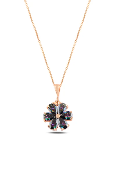 ÇEKİRDEK JEWELRY Rose Çiçek Kolye Modeli – Renk Geçişli Taşlı Şık Tasarım ürün görseli 1