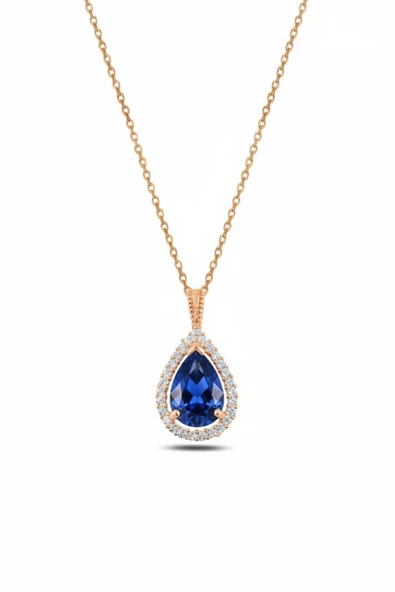 ÇEKİRDEK JEWELRY 925 Ayar Gümüş Damla Kesim Zirkon Taşlı Rose Gold Kolye – Işıltılı Zarif Kadın Kolyesi ürün görseli 1