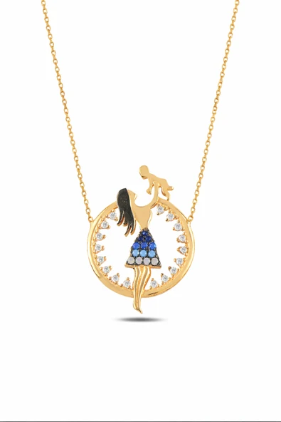 ÇEKİRDEK JEWELRY 925 Ayar Gümüş Anne Bebek Kolye – Sarı Altın Kaplama Zirkon Taşlı ürün görseli 1