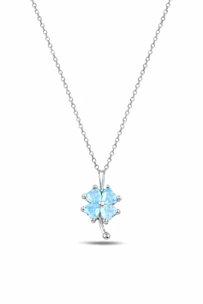 ÇEKİRDEK JEWELRY 925 Ayar Gümüş Rodajlı Mavi Taşlı Yonca Kolye Şans Sembolü Zarif Tasarım ürün görseli 1