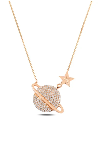 ÇEKİRDEK JEWELRY 925 Ayar Gümüş Rose Kaplama Gezegen Kolye ürün görseli 1